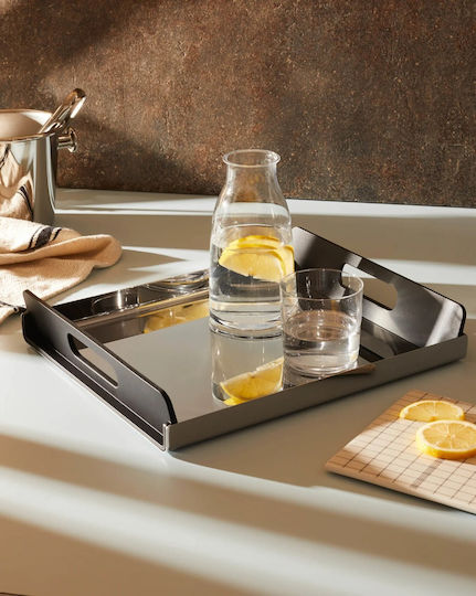 Alessi Stainless Steel Rectangular Serving Tray with Handles in Gray Color 45x30x6.2cm GIA01/45 1pcs