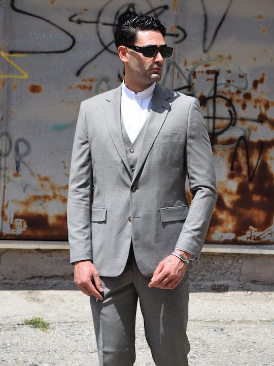 Men's Suit with Vest Beige-lilac