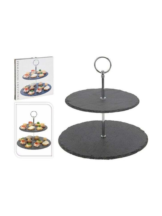 JK Home Decoration Πέτρινη Εταζέρα 2 Ορόφων Μαύρη Ø20xY23cm