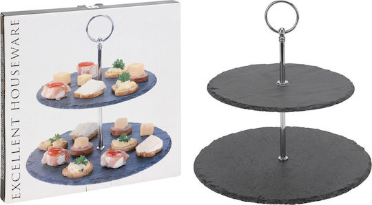 JK Home Decoration Πέτρινη Εταζέρα 2 Ορόφων Μαύρη Ø20xY23cm