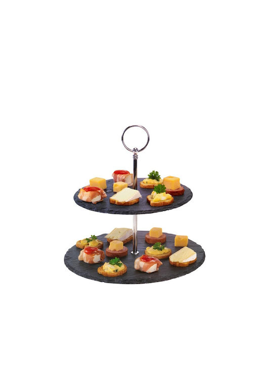JK Home Decoration Πέτρινη Εταζέρα 2 Ορόφων Μαύρη Ø20xY23cm