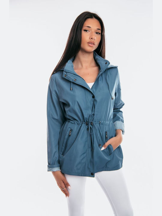 Dress Up Women's Short Lifestyle Jacket for Winter with Hood Petrol Blue