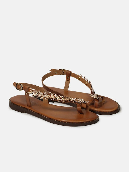 IRIS Leather Women's Flat Sandals in Gold Color