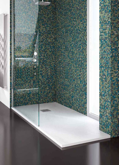 Karag Pietra Ορθογώνια Ντουζιέρα Τεχνητής Πέτρας 72x90cm Bianco