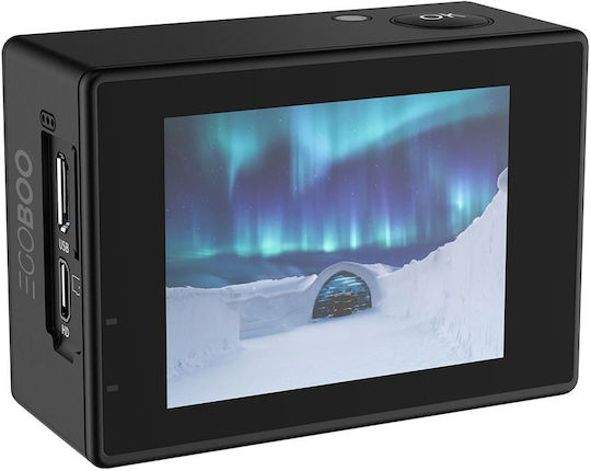 Egoboo X Maui And Sons Action Eye 128GB Action Camera 4K Ultra HD Underwater (with Case) with Touch Screen 2" and Wi-Fi Black