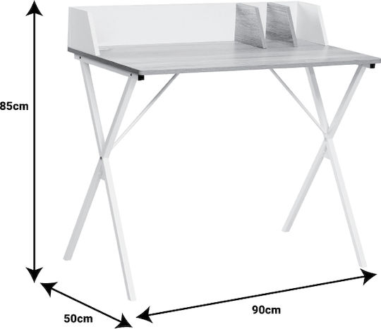 Computer Office Zervan Wooden Natural-White with Metal Legs 90x50x85cm