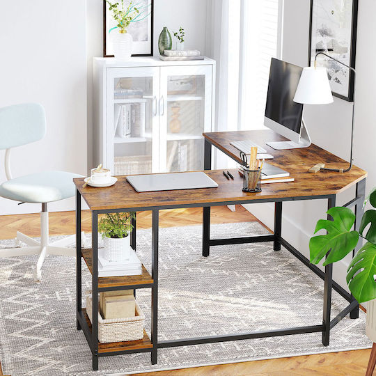 Corner Desk Wooden Rustic Brown / Black with Metal Legs 138x138x75cm