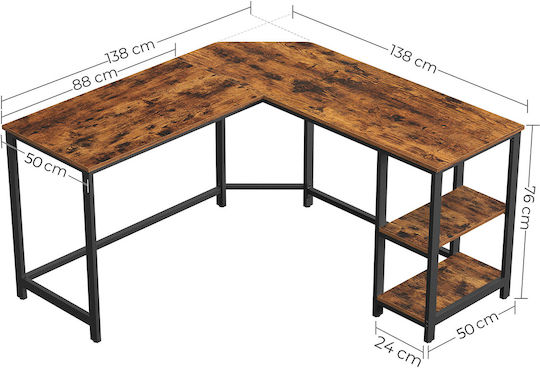 Corner Desk Wooden Rustic Brown / Black with Metal Legs 138x138x75cm