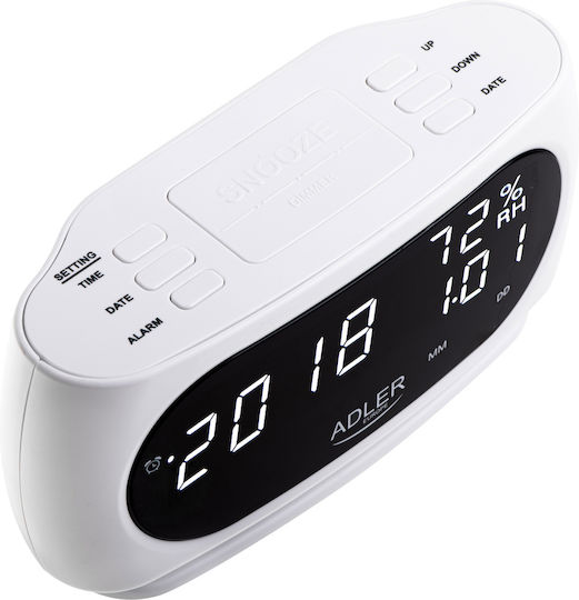 Adler Tabletop Digital LED Clock With Alarm White AD 1186 W