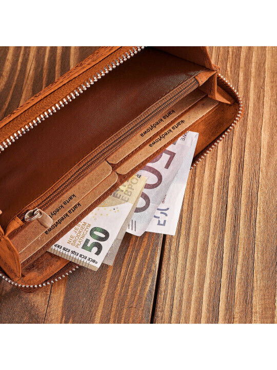 Δερμάτινο Γυναικείο Πορτοφόλι με RFID Πορτοκαλί