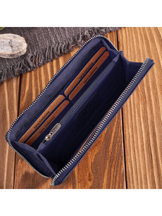 Leather Women's Wallet Classic with RFID Navy Blue