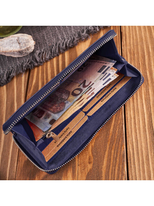 Leather Women's Wallet Classic with RFID Navy Blue