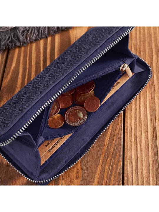 Leather Women's Wallet Classic with RFID Navy Blue