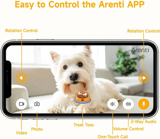 Arenti PETCAM1T IP Κάμερα Παρακολούθησης Wi-Fi Full HD+ 3MP με Αμφίδρομη Επικοινωνία και Φακό 2.8mm Pet Treat Camera