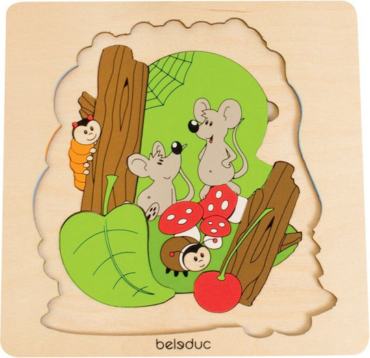 Дървено Детски Пъзел с Шипове Discover The Forest 6бр Beleduc