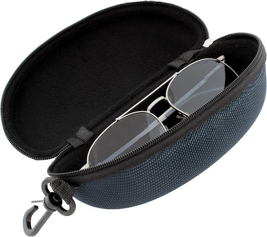 Navy Blue Semi-hard Eyeglass Case with Zipper