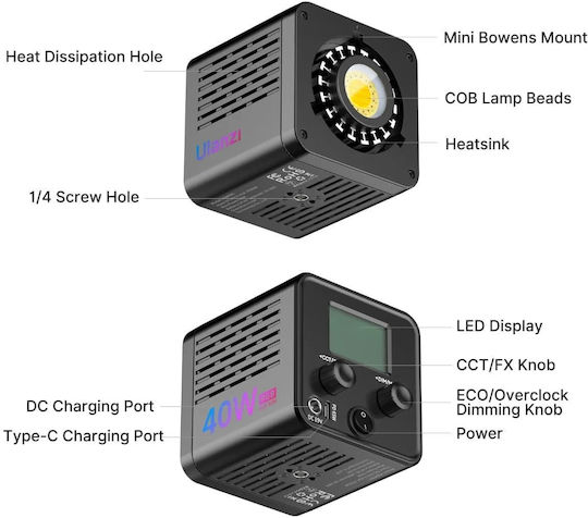 Ulanzi Rechargeable Cob Light Video Light 40W με Φωτεινότητα LUX 9100 Lux