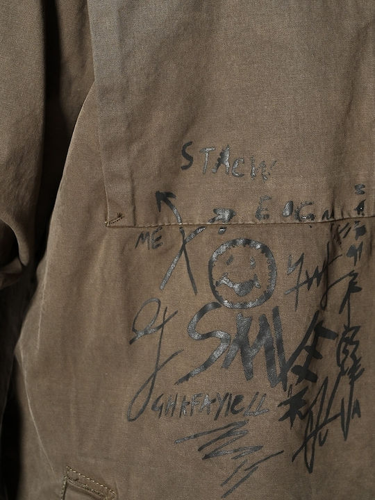 Long-sleeved Denim Shirt in Wide Line Khaki