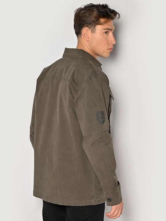 Long-sleeved Denim Shirt in Wide Line Khaki