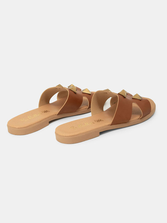 Flache Sandalen für Damen in Tabac Braun Farbe