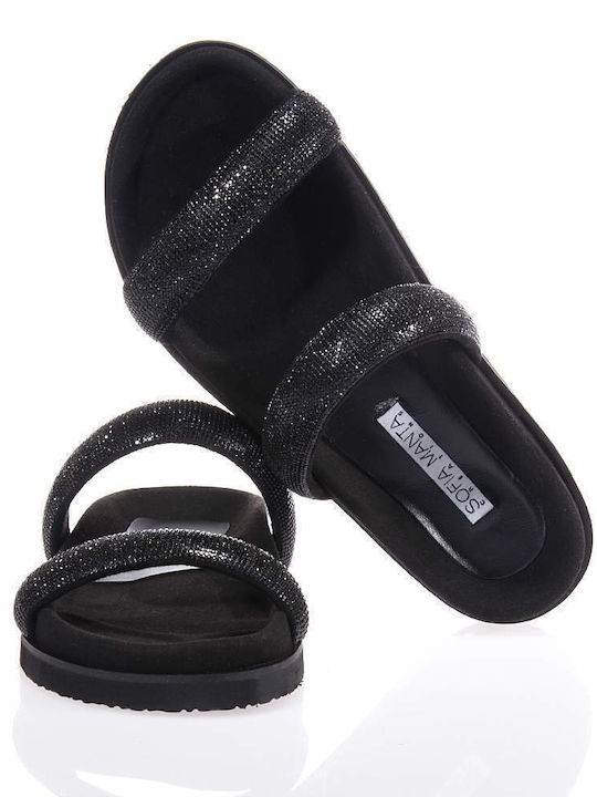 Leather Women's Flat Sandals in Black Color