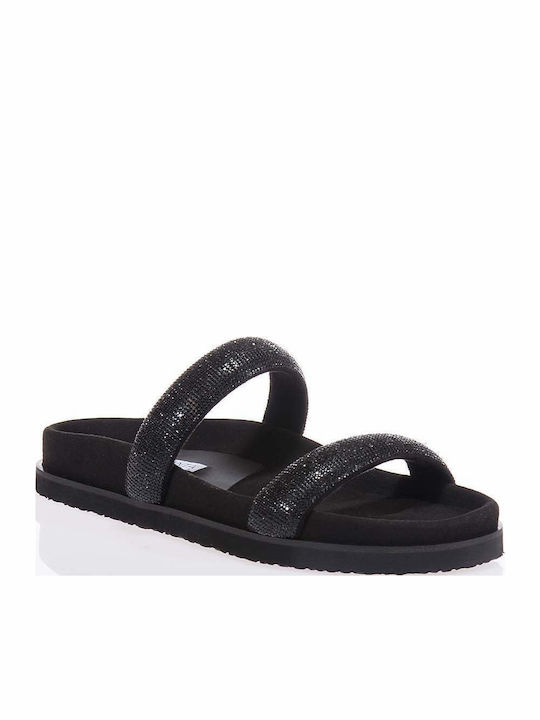 Leather Women's Flat Sandals in Black Color