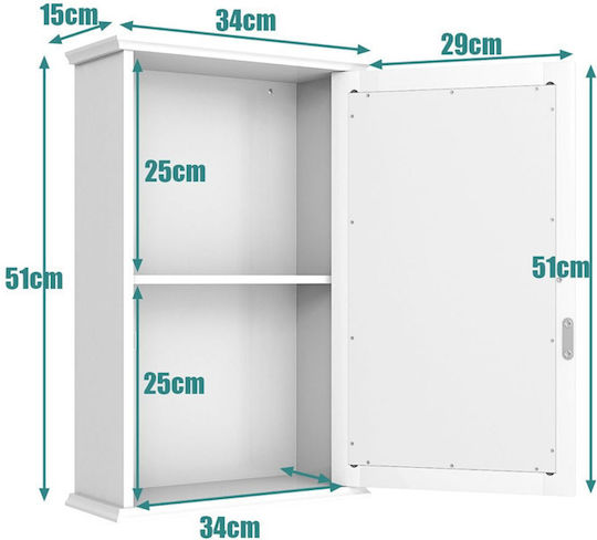 Costway Badezimmerspiegel aus MDF mit Regal & Schrank 34x15cm Weiß