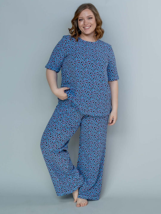 Maniags Vară Set pijama femei Bumbac Albastru