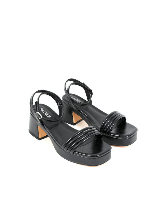 Doca Damen Sandalen mit mittlerem Absatz in Schwarz Farbe