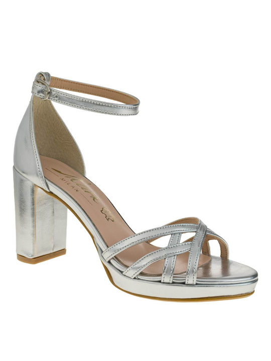 Mark Milan Women's Sandals Silver with High Heel