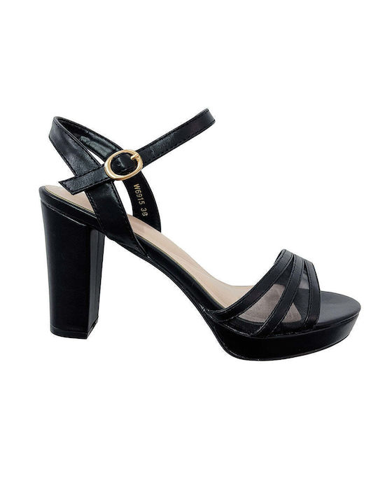 Ustyle Patent Leather Women's Sandals Transparent Black with Chunky High Heel