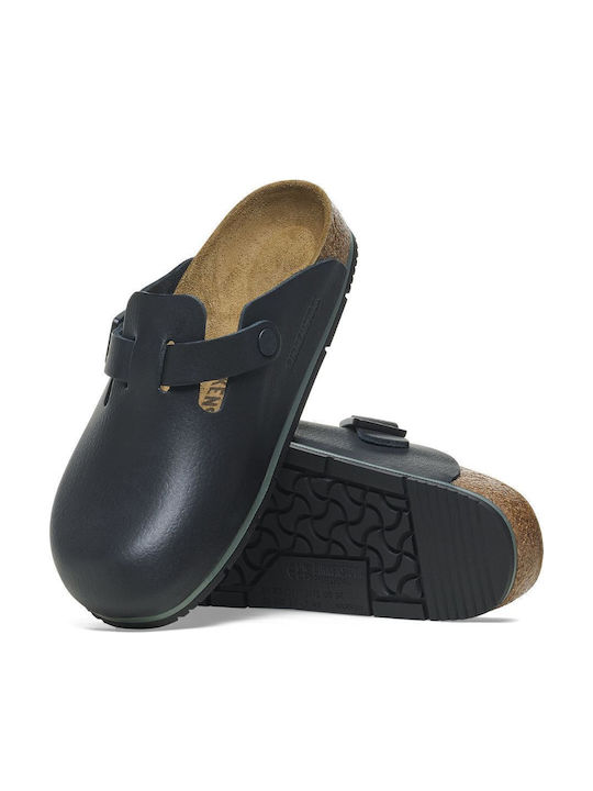 Birkenstock Boston Pro Δερμάτινα Ανατομικά Σαμπό Μαύρα