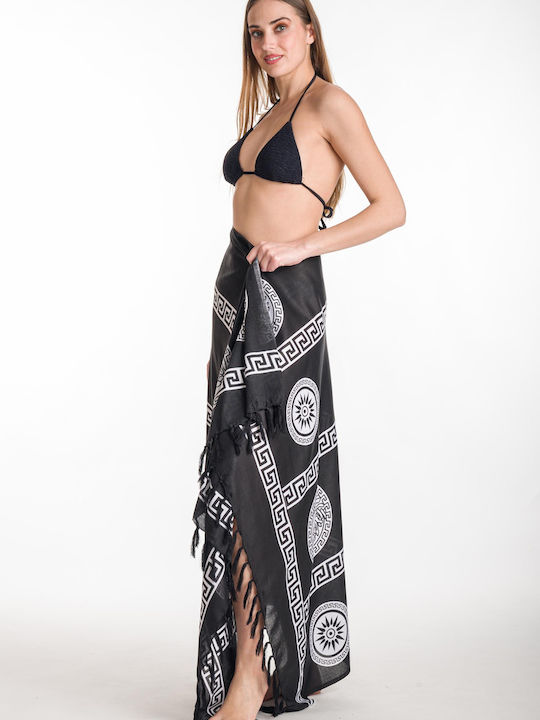 Rima Beachwear Pareo with Fringes Black