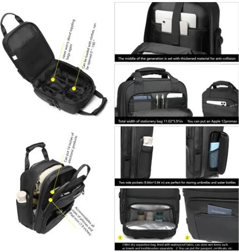 Ozuko Sack Voyage Back Black with Wheels Fabric L46xW24xH33cm