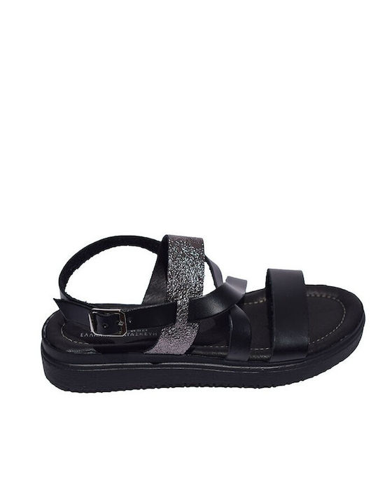 Lias Mouse Leather Women's Flat Sandals in Black Color