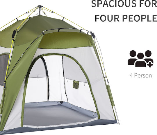 Outsunny Αυτόματη Καλοκαιρινή Σκηνή Camping Πράσινη για 2 Άτομα 240x240x199εκ. με Πόρτα με Φερμουάρ και 3 Παράθυρα
