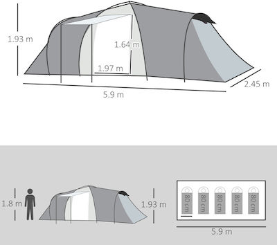 Outsunny Campingzelt Gray für 6 Personen 590x245x193cm mit Vordach