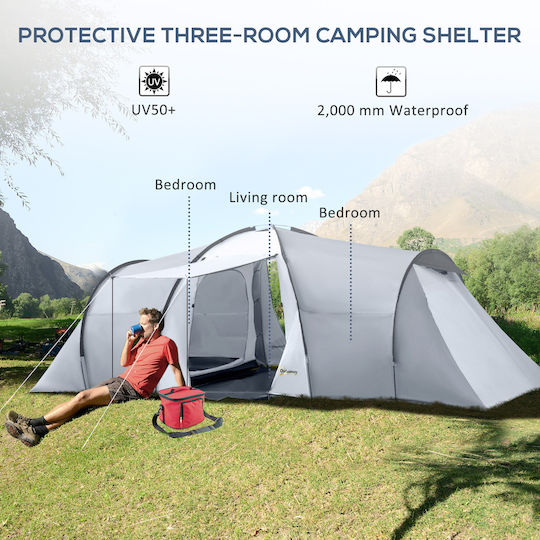 Outsunny Σκηνή Camping Τούνελ Γκρι 3 Εποχών για 6 Άτομα 590x245x193εκ. με Κουβούκλιο