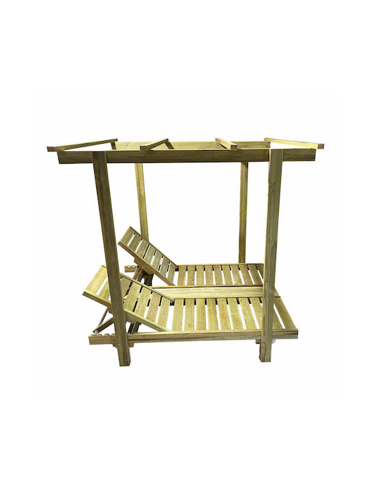 Sunbed Double Wooden with Sunshade Beige 200x136x188cm.