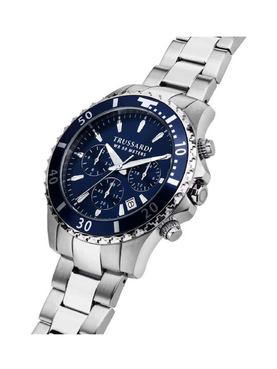 Trussardi City Men's Watch 50mm Chronograph Battery with Blue Metal Bracelet