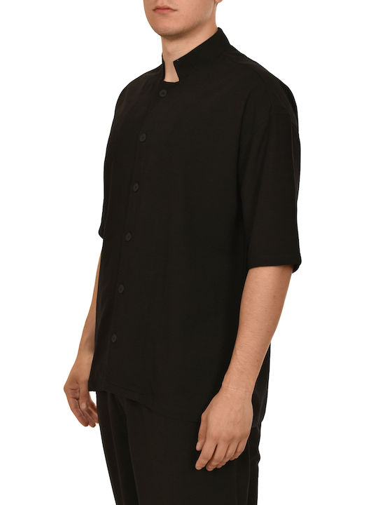 Twin Black Men's Shirt Overshirt Short Sleeve Black