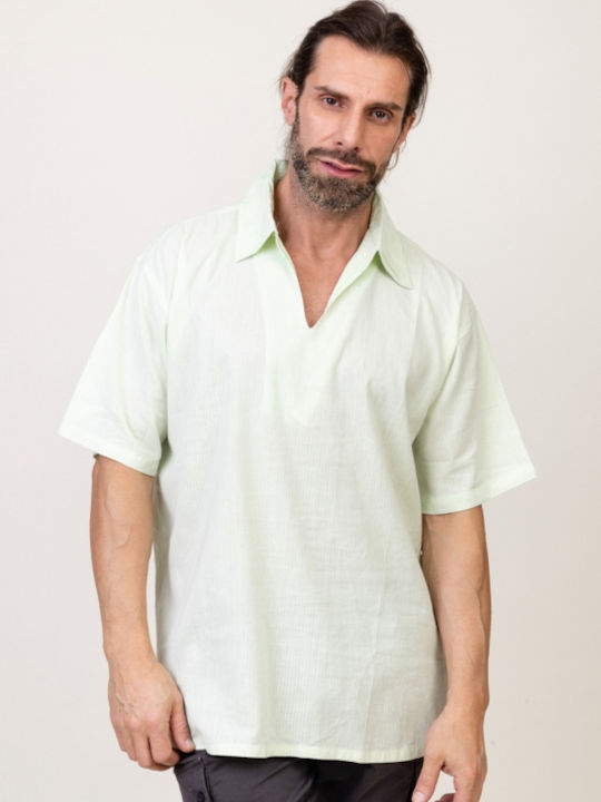 Pronomio Men's Shirt Short Sleeve Cotton Green Open