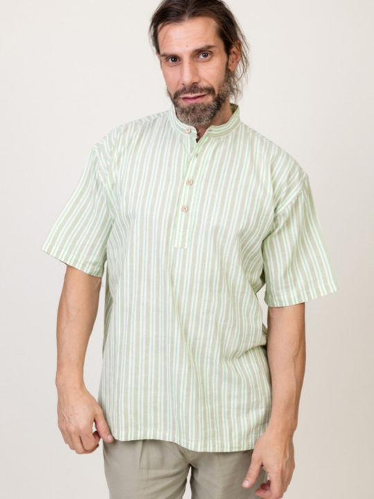 Pronomio Men's Shirt Short Sleeve Cotton Striped Open oil