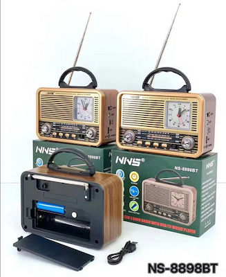 NS8898BT - 888988 Retro Tabletop Radio Rechargeable with Bluetooth and USB Gold