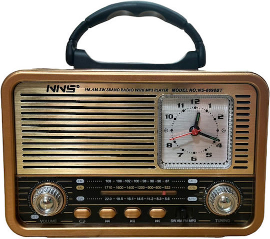 Ns8898bt Retro Επιτραπέζιο Ραδιόφωνο Επαναφορτιζόμενο με Bluetooth και USB Gold