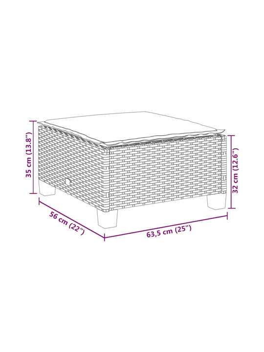 Băncuță Cub Pentru Exterior Rattan Cu Pernă Neagră 63.5x56x32cm