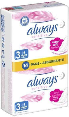 Always Sensitive Ultra Night Hygienepads mit Flügeln Nacht für Starke Strömung 6 Tropfen Größe 3 in Doppelpack 2x7Stk