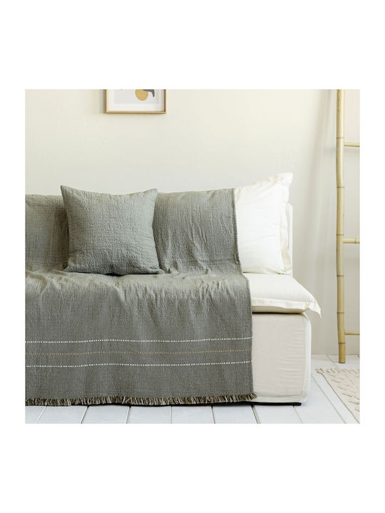 Nima Azura Three-Seater Sofa Throw Crinkled 180x300cm Khaki