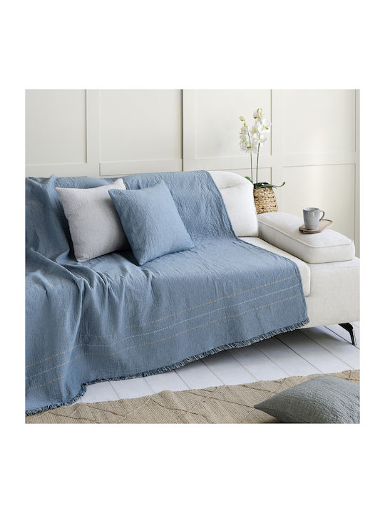 Nima Azura Sofa Throw 2 Seater 2 Sides Crinkled 180x240cm Denim