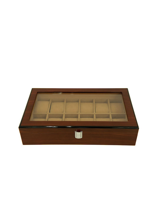 Daponte Wooden Watch Case Deluxe with Transparent Cover Brown DAP-WB17